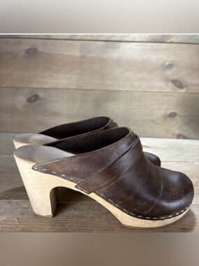 swedish hasbeens womens size 37 shoes brown leather heeled comfort clogs